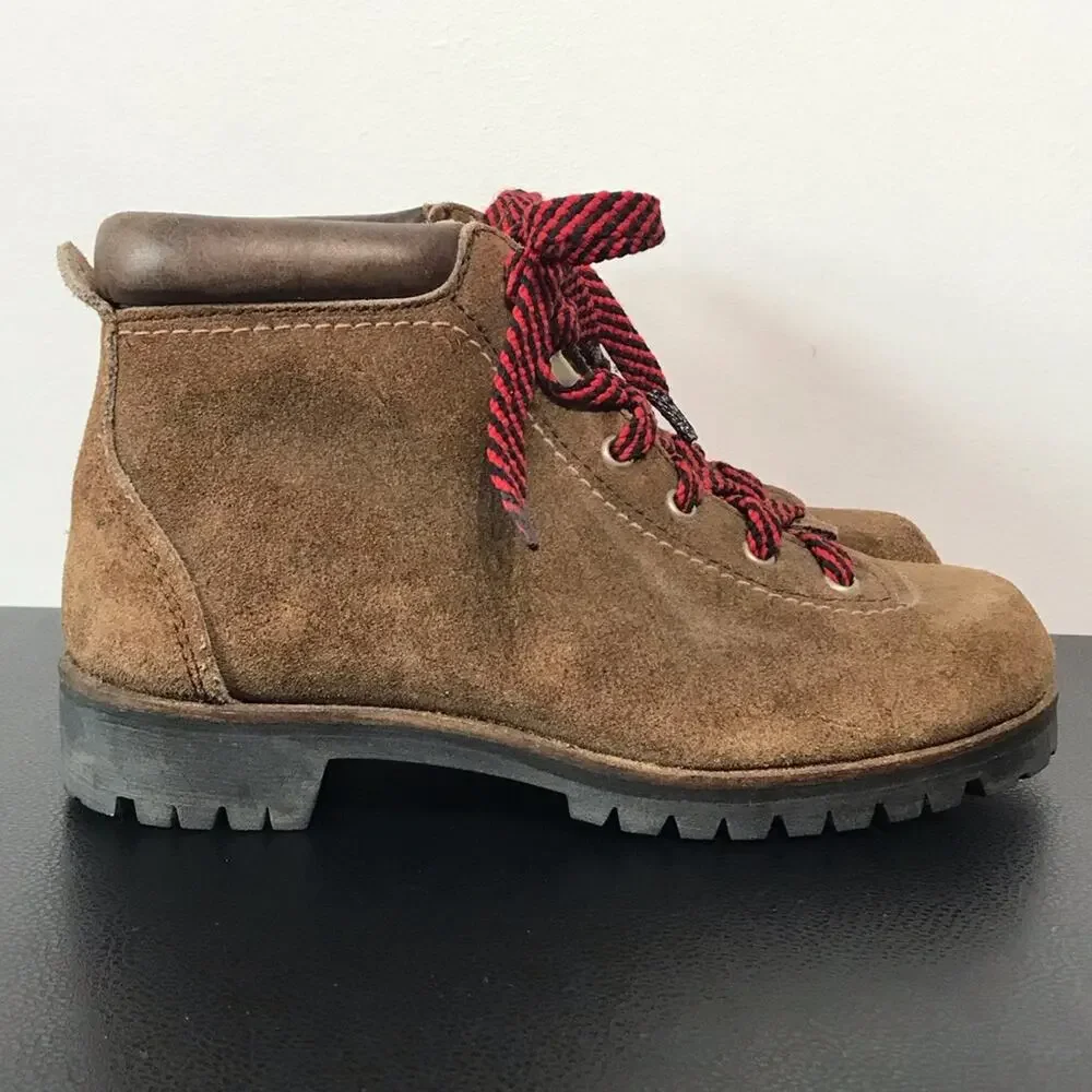 Vintage Vasque Red Lace Up Hiking Boots Suede Leather Mountaineering USA Shoes 6 - Picture 2 of 16